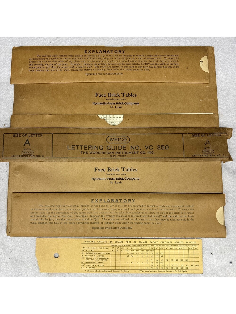 Vintage WRICO VC350 Lettering Guide + 1920s Hydraulic-Press Brick Tables